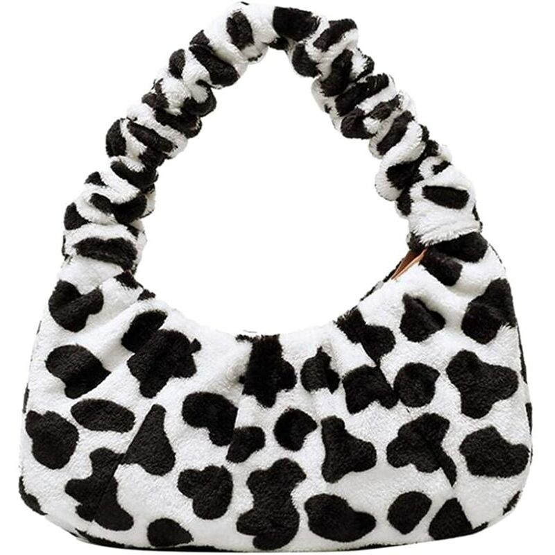 Sacoche à poignée supérieure pour femme Sac à bandoulière en fausse fourrure Sac à main à imprimé vache Sac à main sous les bras, Ensoleillé