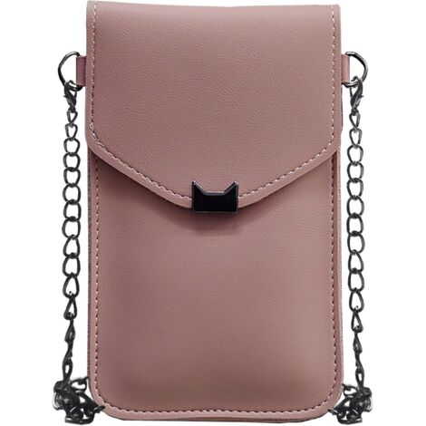 Sacoche pour téléphone portable en métal avec tête de chat pour femme (rose clair),