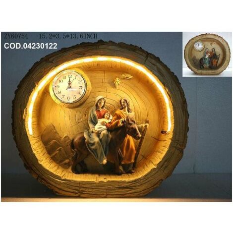 Sacra famiglia presepe con luci e orologio 39 cm  - decorazione addobbo natalizio