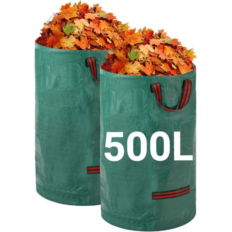 Shining House - Sacs à déchets de jardin robustes - 500L x 2Pack Sacs de jardin réutilisables avec poignées - Tissu industriel pour feuilles déchets