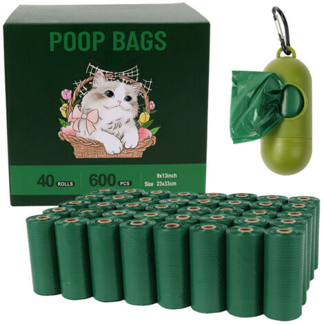 Sacs à déjections canines - 40 rouleaux avec distributeur, inodores, extra épais et résistants, étanches, verts - 40 rouleaux