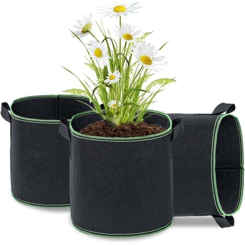 Sacs à Plantes, Lot de 3 Sac de Culture en Non Tissé Sac de Plantation Sac de Jardin avec Poignée Sangles Aération Tissu Pots, Noir - 3 Gallons