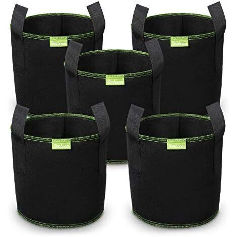 Sacs à Plantes, Lot de 5 Sac Culture en Non Tissé Pot Fleur Jardin avec Poignée Sangles Aération Tissu Pots, Noir - 10 Gallons (40 L) (5 pièces)