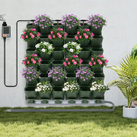 Sacs à plantes suspendus, pots de fleurs avec système d'arrosage automatique, 36 compartiments, jardinière murale empilable, mur végétal pour jardin, terrasse, balcon, vert