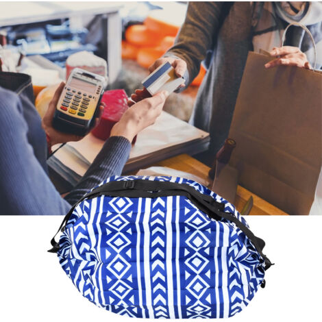 Sacs à Provisions Réutilisables [Fastfold] - Sac à Dos Oxford Géométrique Bleu-Blanc - 110g, Écologique et Portable pour Shopping Voyage