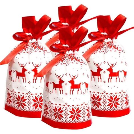 Sacs cadeaux de Noël avec rubans 50 pièces Sacs cadeaux de Noël avec cordes Sacs cadeaux de Noël pour bonbons et biscuits