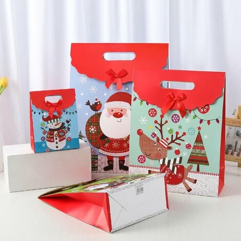 Lot de 10 Grands Sacs Emballage Cadeaux de Noël avec Ruban pour la Fête de Noël Décorations de Vacances Sacs Cadeaux Noël Cadeaux