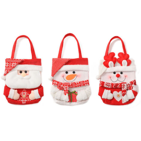 Sacs cadeaux de Noël en tissu, sacs cadeaux tricotés à motifs de Noël pour bonbons, décorations de sapin de Noël