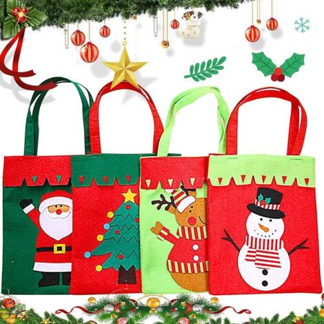 Sacs cadeaux de Noël, lot de 4 sacs cadeaux avec poignées, en tissu non tissé, pour jouets