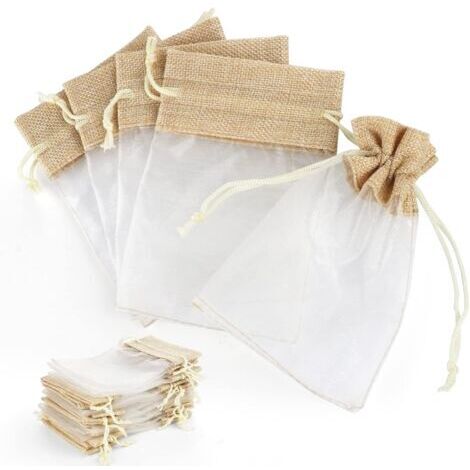 Sacs cadeaux en organza, 30 pochettes à bijoux de mariage, 10 x 15 cm, sac cadeau en toile de jute avec cordon de serrage, pochettes à bijoux pour mariage, fête, anniversaire, bricolage.