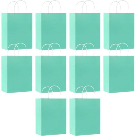 Sacs Cadeaux Kraft - Lot de 10 - Bleu Ciel - Avec Poignées - 21x15x8 cm - Pour Mariage Et Anniversaire