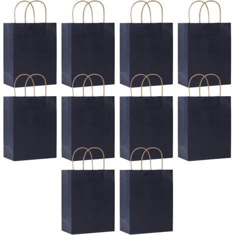 Sacs Cadeaux Kraft - Lot de 10 - Papier Épais - Poignées Torsadées - Anniversaire Mariage - Bleu Foncé 21x15x8 cm