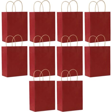 Sacs Cadeaux Kraft - Lot de 10 - Papier Épais - Poignées Torsadées - Fête Mariage Anniversaire - 21x15x8 cm Rouge Vin