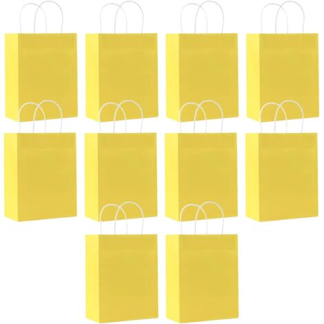 Sacs Cadeaux Kraft - Lot de 10 - Papier Jaune - Avec Poignées - 21x15x8 cm - Pour Fête Et Mariage