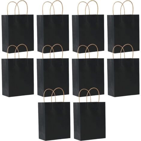 Sacs Cadeaux Kraft - Lot de 10 - Papier Noir - Avec Poignées - Pour Mariage Anniversaire - 21x15x8 cm