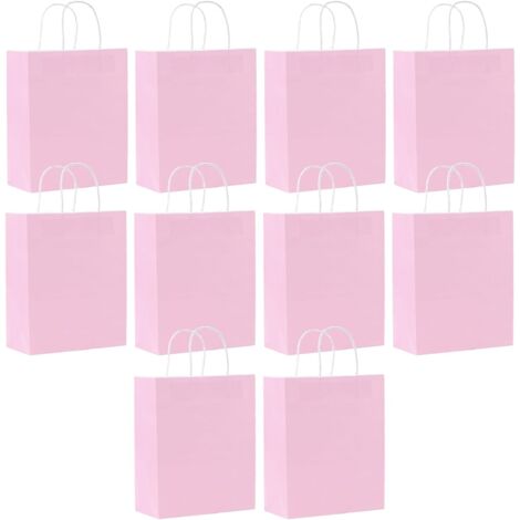 Sacs Cadeaux Kraft - Lot de 10 - Papier Rose - Avec Poignées - Pour Anniversaire Mariage Fête - 21x15x8 cm