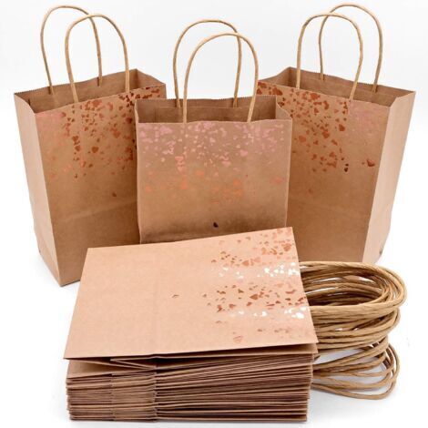 Sacs Cadeaux Poignée Sac Papier Kraft Petit Sac d'anniversaire avec Décoration élégante en Feuille d'or (18PCS)