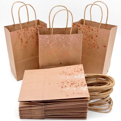 Sacs Cadeaux Poignée Sac Papier Kraft Petit Sac d'anniversaire avec Décoration élégante en Feuille d'or (18PCS)