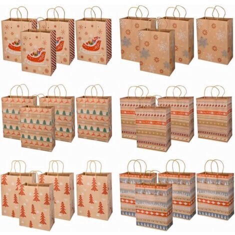 Sacs cadeaux, sacs en papier avec poignées, 24 pièces 27 x 21 x 11 cm, sacs cadeaux imprimés de Noël, anniversaires d'enfants, sacs cadeaux, grands pour les fêtes, mariages, anniversaires.