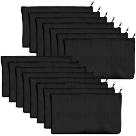 Sacs Coton - 15 Pièces - Toile Vierge - Fermeture Éclair - Rangement Cosmétiques - Noir 21x12cm