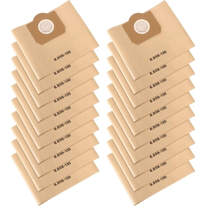 Sacs d'aspirateur, paquet de 20 sacs d'aspirateur droits, sacs filtrants en papier, pour Karcher 6.959-130.0 WD3/WD3P/MV3/A2204/A2204/A2534/SE