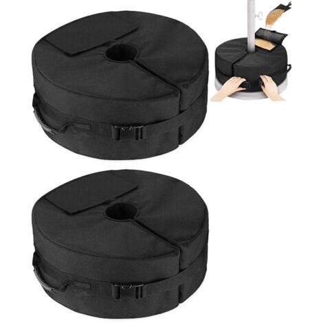 Sacs de contrepoids robustes pour pieds de parasol, 2 pièces, noirs, pour remplir les parasols de terrasse, de plage et d'extérieur.