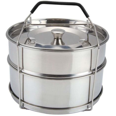 Sacs de cuisson vapeur empilables en acier inoxydable double paroi avec poignées et couvercles pour autocuiseurs 6 à 8 L Ortviai