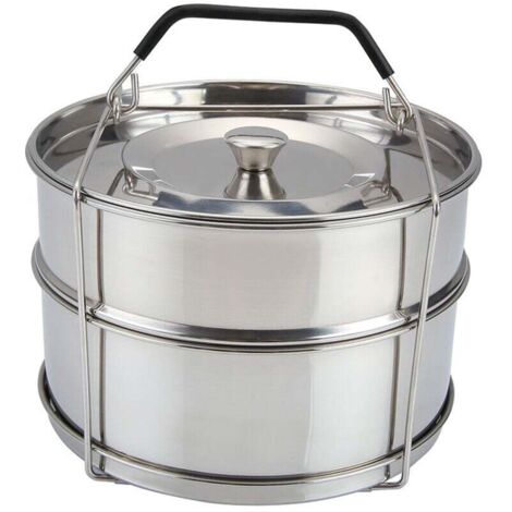 Sacs de cuisson vapeur empilables, sacs de cuisson vapeur double paroi en acier inoxydable, poignées et couvercles, accessoires pour autocuiseurs 6/8 litres pour la cuisson au four