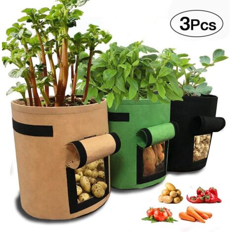 Sacs De Culture De Pommes De Terre, 10 Litres, Sacs De Plantation Avec Poignées Et Tissu Facile À Ouvrir, Pour Carottes, Oignons, Légumes, 3 Pièces MINKUROW