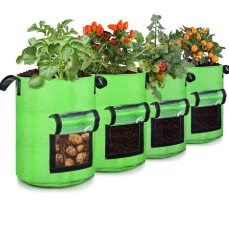 Sacs de culture de pommes de terre de 10 gallons, paquet de 4, sac de plantation de jardin à fenêtre Velcro sur deux côtés avec poignée durable, pots en tissu non tissé épaissi Sacs de culture de légu
