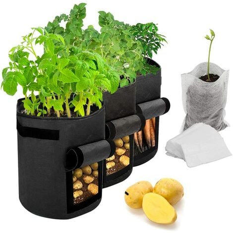 Sacs de culture de pommes de terre, paquet de 3 sacs de culture de plantes de / Sacs en tissu non tissé d'aération avec poignées de semis biodégradables（25*30cm, noir）