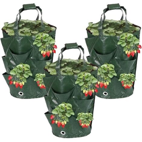 Sacs de Culture pour fraisiers - 3 pièces, Sacs suspendables pour fraisiers,Pots de 11 L pour tomates sur Balcon - pour jardiniers Amateurs Balcon terrasse Jardin intérieur