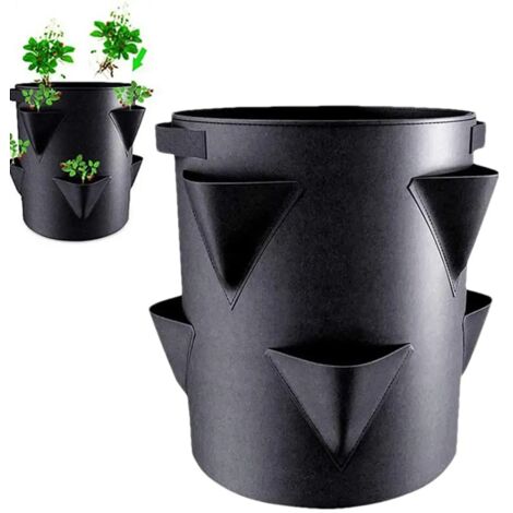 Sacs de culture pour fraisiers (noirs) avec 6 côtés en tissu non tissé, pots de plantation épais pour jardin extérieur