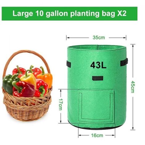 Sacs de Culture pour Pommes de Terre 2 x 43 L – Tissu Non Tissé Respirant Double Couche avec Fond Fenêtré pour Jardin