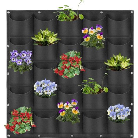 Sacs de culture suspendus à 25 poches, sacs de rangement pour plantes (1 m × 1 m, noir)