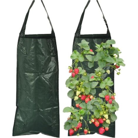 Sacs de culture suspendus pour fraisiers avec 8 trous d'aération - Sacs de culture verticaux - Lot de 2 - Idéal pour le jardinage vertical - 25 x 60 cm