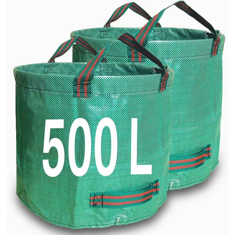 Sacs de déchets de jardin 500L x 2 sacs de jardin robustes, sacs de jardin réutilisables avec poignées, idéaux pour collecter les déchets de jardin,