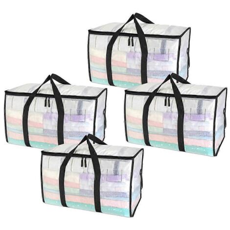 Sacs de déménagement transparents ultra-résistants - Lot de 4 sacs de rangement de 90 L