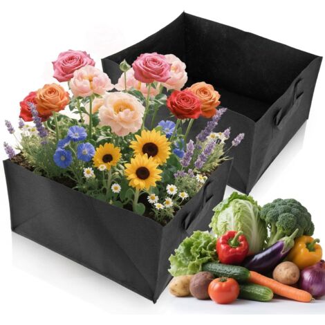 Sacs de jardin surélevés en tissu - Lot de 2 sacs de culture, contenants de plantation non tissés avec poignées pour la culture de légumes, d'herbes, de fleurs et de poivrons en extérieur