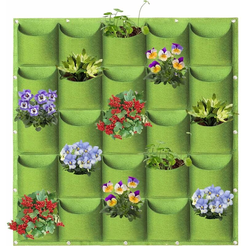 Tinor - Sacs de plantation à suspendre, 25 poches, à fixation murale verticale, sacs de plantation de jardinage, sacs de rangement pour plantes (1 m
