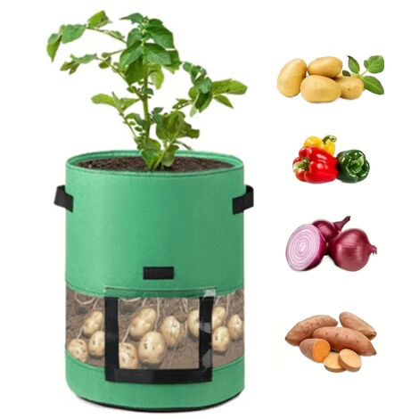 Sacs de plantation couverts de 10 gallons pour pommes de terre, sacs de jardin et pots de plantation pour culture de pommes de terre (vert, 43 L)