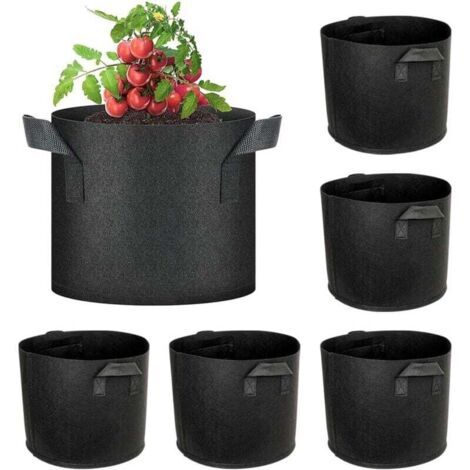 Sacs de plantation, lot de 6, sacs de plantation non tissés de 30 L, adaptés aux tomates, fraises, poivrons, carottes - 7 gallons, noirs.