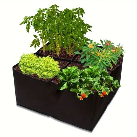 Sacs de plantation non tissés – matériau respirable – résistants au gel et uv – bac de plantation 4 compartiments, pour herbes, fleurs et légumes, 60×60×30 cm