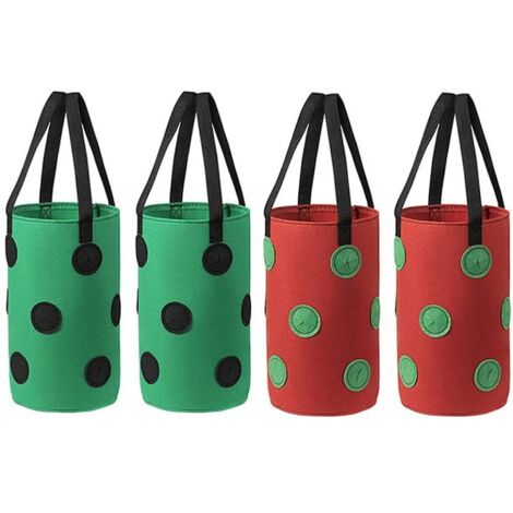 Sacs de plantation pour fraisiers, lot de 4, sacs de culture avec poignées, sacs de plantation suspendus pour fraisiers, sacs de culture pour légumes et fleurs