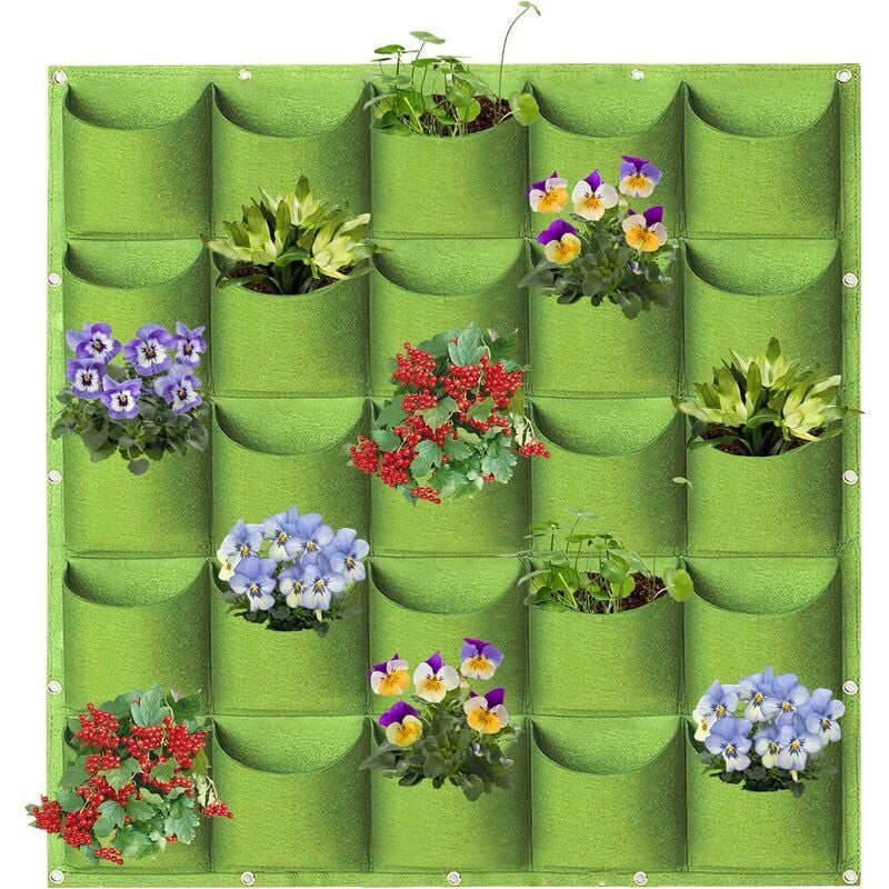 GABRIELLE Sacs de plantation suspendus, 25 poches, montage mural vertical, sacs de plantation de jardinage, sacs de rangement pour plantes (1m × 1m,