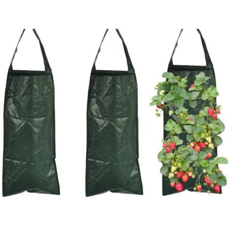 Sacs de Plantes 3 Pièces, Sacs de Plantation à 10 Trous Respirants pour Fraises, Suspension Verticale (Vert Foncé)