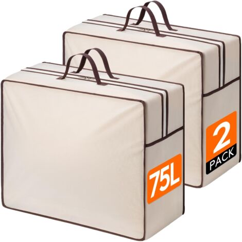 Sacs de Rangement avec Fermeture éclair pour Couettes, Housse Rangement Vetement, Rangement sous Lit, Sac Demenagement pour Vêtements, Couvertures, Oreillers, 75 L, Lot de 2