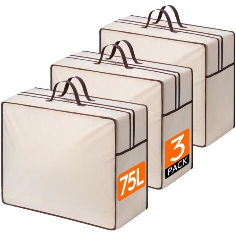 Sacs de Rangement avec Fermeture éclair pour Couettes, Housse Rangement Vetement, Rangement sous Lit, Sac Demenagement pour Vêtements, Couvertures, Oreillers, 75 L, Lot de 3