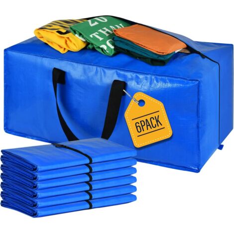 Sacs de rangement extra larges très résistants, sacs de déménagement XL bleus pour l'essentiel du dortoir universitaire, 6 paquets