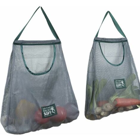 Sacs de Rangement Muraux pour Légumes, 2 Pcs Sacs en Filet D'épicerie Réutilisables, Sac de Légumes D'épicerie Écologique, Sac à Provisions en Filet, Sacs Produits Réutilisables Fruits